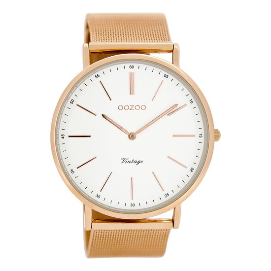 Rosé goudkleurige OOZOO horloge met rosé goudkleurige metalen mesh armband - C8177