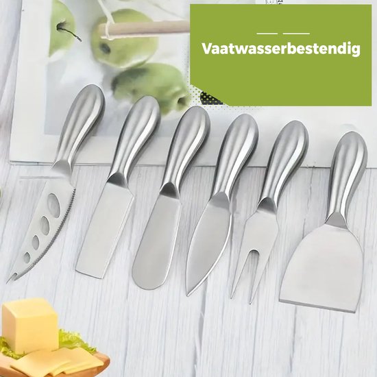 HI NATURE™ couteaux à fromage lot de 6 - Couteaux à fromage - couteau à fromage | Set de couteaux à fromage pour tous types de fromages - Couteau à tartiner - Passe au lave-vaisselle - Acier inoxydable - Argent