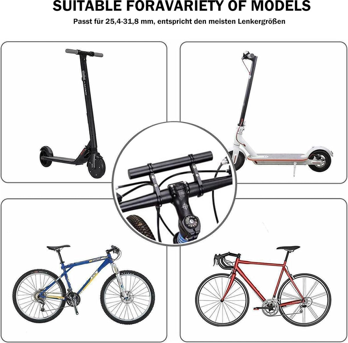 Fietsstuurverlenging, 20 cm aluminium fietsverlengerhouder