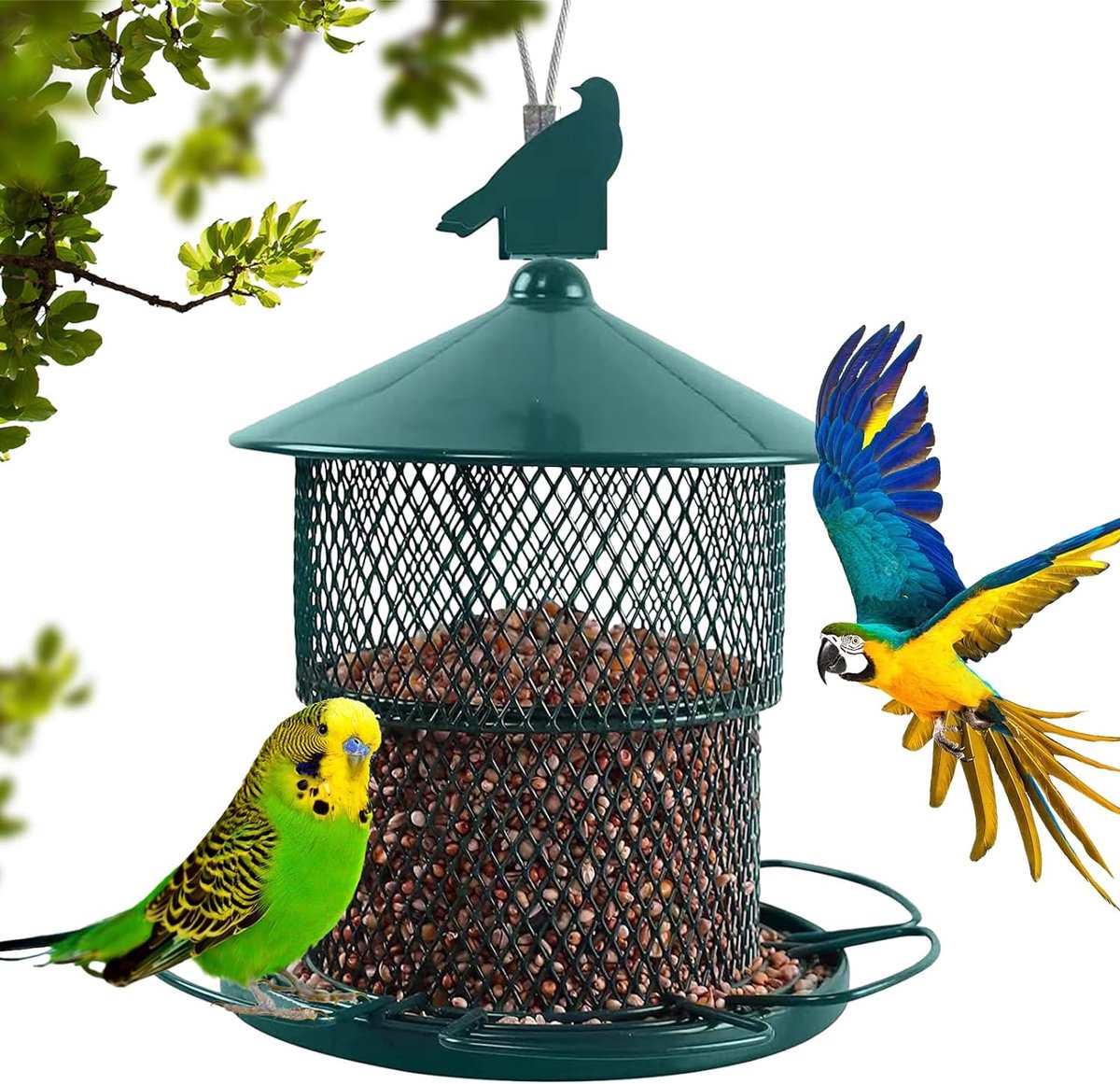 Vogelvoederhuisje, hangend vogelvoederhuisje, opvouwbaar vogelvoederhuisje voor buiten, robuust metalen net, eekhoornbestendig, weerbestendig vogelvoederhuisje voor balkon, tuin