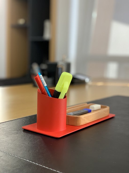 Furni24 Organisateur de bureau porte-stylo, support de téléphone (10x10x25 cm, rouge)