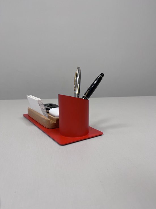Furni24 Organisateur de bureau porte-stylo, support de téléphone (10x10x25 cm, rouge)