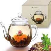 théière en verre avec couvercle pour 500 ml de thé à base de fleurs de thé, de roses de thé et de thé en vrac et en sachets de thé de haute qualité et résistant à la chaleur