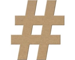 MDF Hashtag, creatief, knutselen, deco, 12 stuks, 3mm mdf 10cm