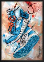 Sneaker print Off White university blue 30,6x43 cm (A3) *ingelijst & gesigneerd