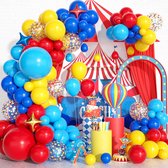 Kit d'arche de Garland de Ballon de cirque de carnaval, rouge mat, jaune, Blauw , couleur primaire, Confettis arc-en-ciel multicolore, Kit d'arche de ballons avec Ballons en aluminium Star pour anniversaire Enfants , fête de carnaval