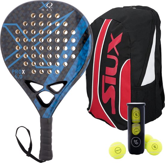 XQMax Padel Racket ProX 6.0 - met Padel Tas en 3 Padel Ballen - Lichtgewicht Padelracket - Diamantvorm - Sweetspot - Geschikt voor Alle Niveaus - Cadeau