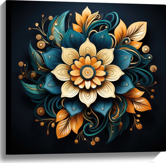 Canvas - Bloemen - Mandala - Kleuren - 60x60 cm Foto op Canvas Schilderij (Wanddecoratie op Canvas)