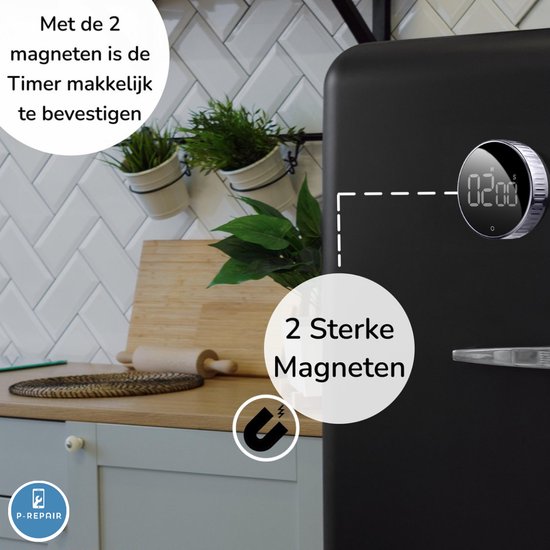 P-Repair Digitale Kookwekker - Smart Timer - LED Display - Magnetisch met Handige Draaiknop - Optellen/Aftellen