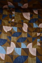 Viscose bruin abstracte print met blauw 1 meter - modestoffen voor naaien - stoffen Stoffenboetiek
