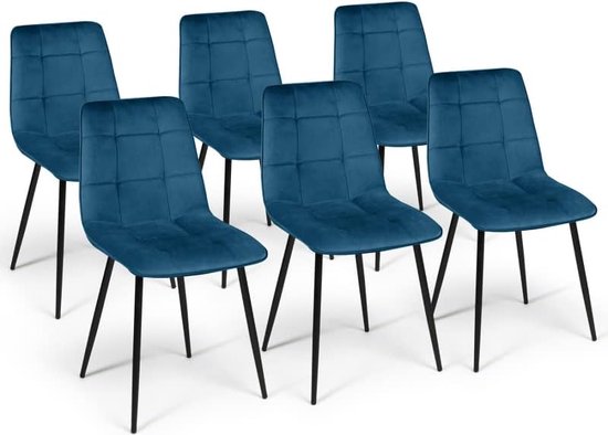 Set van 6 stoelen Mila fluweel blauw voor eetkamer