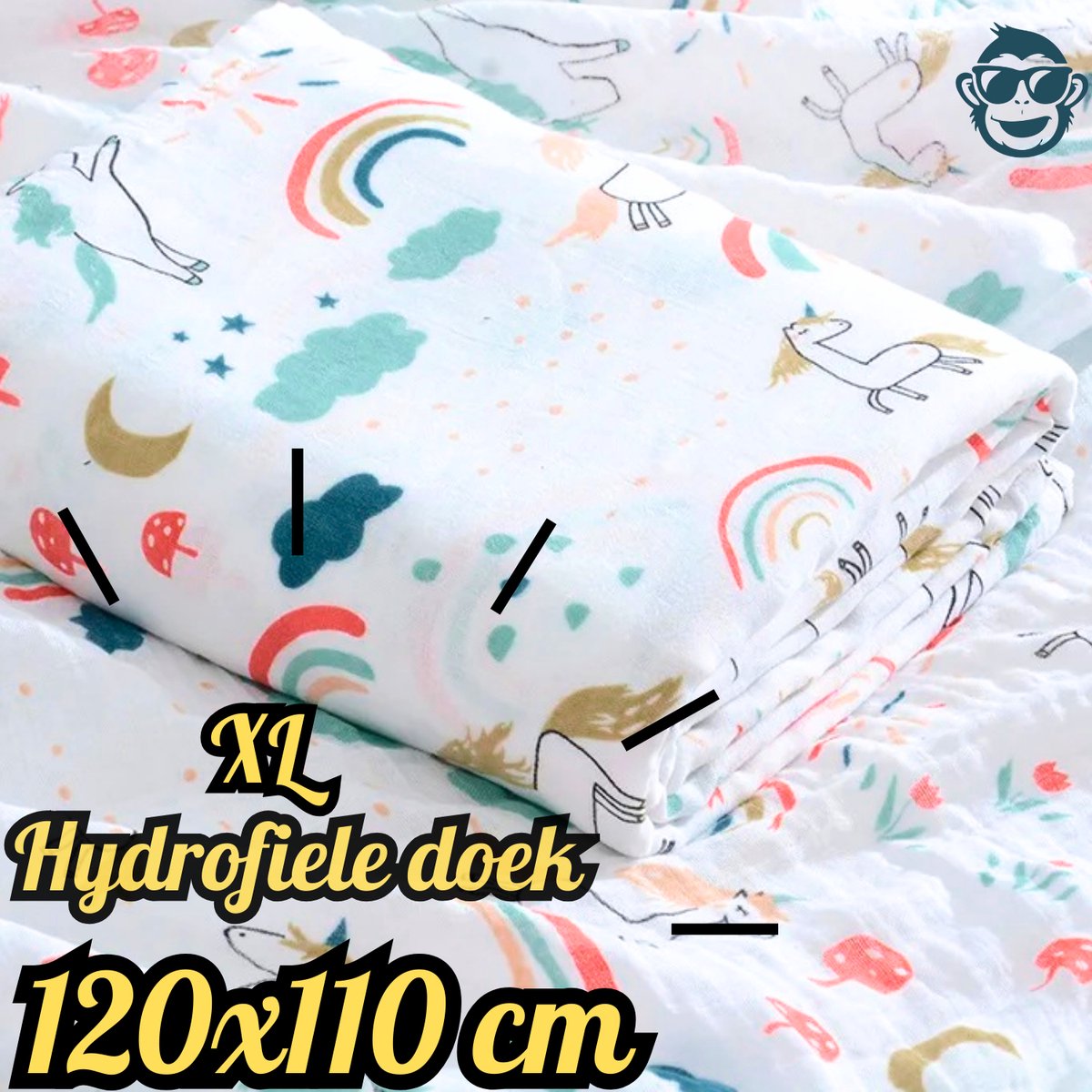 Goedkoopste BoefieBoef XL Hydrofiele Doek 120x110cm - Zachte Bamboe Swaddle, Inbakerdoek, Mousseline Doek voor Baby's en Newborns 0 tot 12 maanden - Regenboog Eenhoorn - Dubbellaags, Ademend en Absorberend - Kerst en KraamCadeau - - Duurzaam - Babydeken - Wit