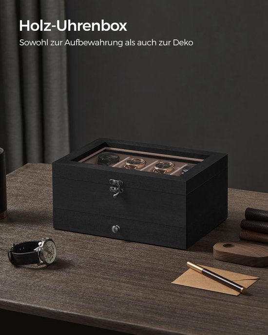 Houten horlogedoos met Kompasmotief - 12 Horloges | Op voorraad