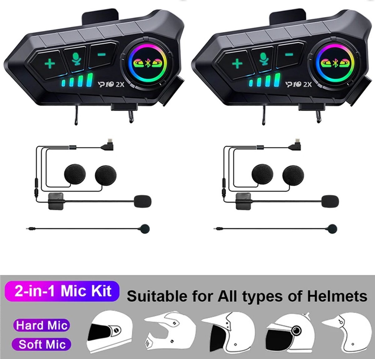 ShopbijStef - Motorhelm Headset - Helm Headset - Bluetooth Headset - Draadloze Oortelefoon - Waterdicht - Twee stuks