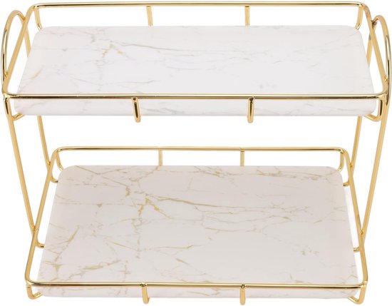 Deosdum Badkamer Opbergrek Goud Wit 2 Tier Make-up Plank Gehumaniseerde Structuur Anti Slip Counter Organizer (Groot