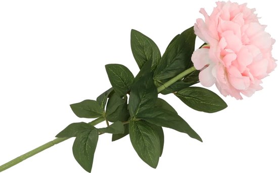 DK Design Kunstbloem pioenroos - licht roze - zijde - 71 cm - kunststof steel - decoratie bloemen