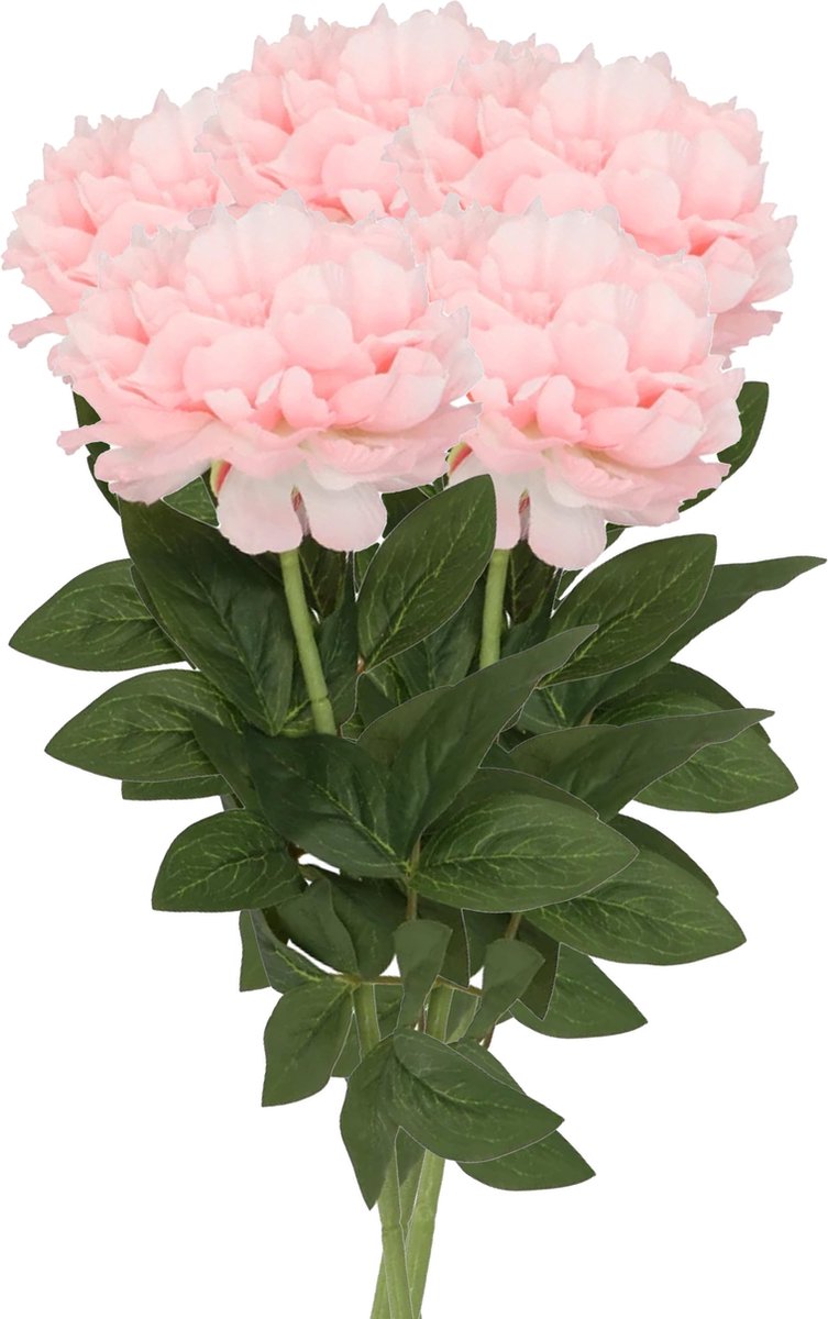 DK design Kunstbloem pioenroos - 5x - licht roze - zijde - 71 cm - kunststof steel - decoratie bloemen Lichtroze