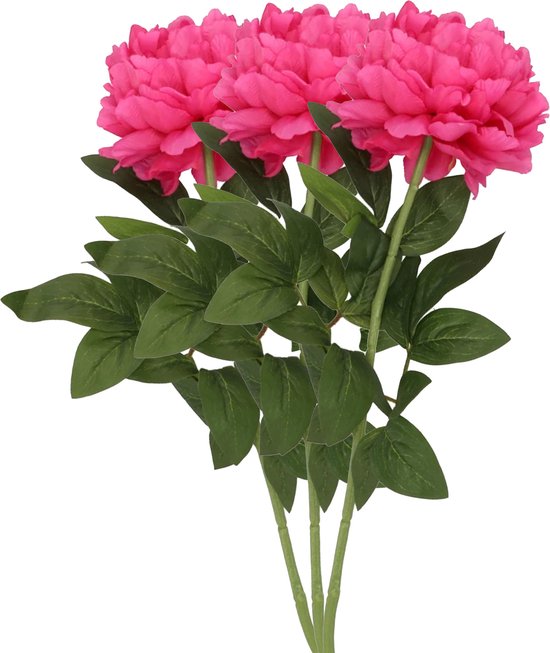 DK Design Kunstbloem pioenroos - 3x - roze - zijde - 71 cm - kunststof steel - decoratie bloemen