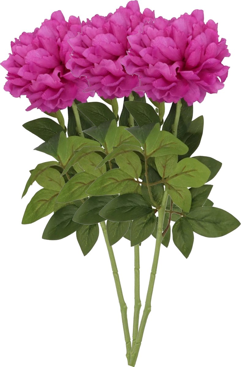 DK design Kunstbloem pioenroos - 3x - paars - zijde - 71 cm - kunststof steel - decoratie bloemen