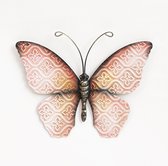 Anna's Collection Wand decoratie vlinder - roze - 20 x 14 cm - metaal - muurdecoratie