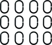 MSV Douchegordijn ophang ringen - kunststof - zwart - 12x stuks - 4 x 6 cm - universeel model