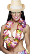 Hawaii thema party verkleedset - Strand strohoedje - bloemenkrans in kleuren mix - voor volwassenen