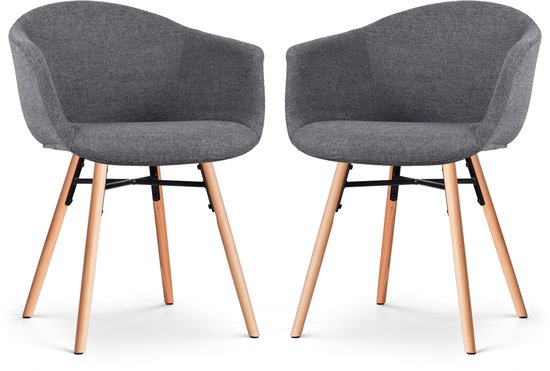 Nolon Nena-Otis Eetkamerstoelen Set van 2 Donkergrijs - met Armleuning - Stof - Houten Poten - Scandinavisch