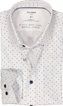 OLYMP 24/7 modern fit overhemd - dynamic flex - wit met blauw mini dessin - Strijkvriendelijk - Boordmaat: 46