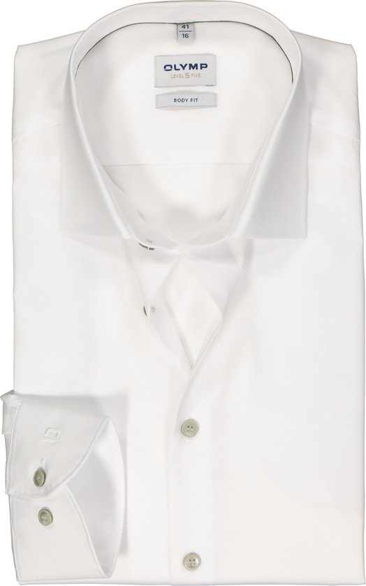 OLYMP Level 5 body fit overhemd - popeline - wit - Strijkvriendelijk - Boordmaat: