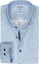 OLYMP 24/7 Level 5 body fit overhemd - tricot - blauw melange - Strijkvriendelijk - Boordmaat: 43