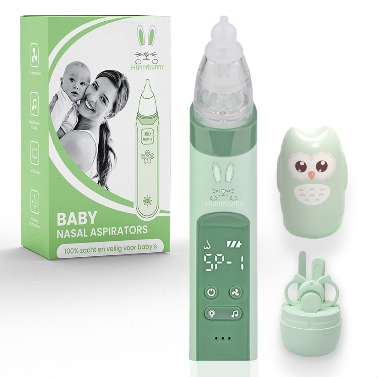 Goedkoopste Hunnybunny® Elektrische Neusreiniger voor Baby’s met Muziek en Licht – Neuspeer - Aspirator - Neuszuiger - Incl. Verzorgingssetje