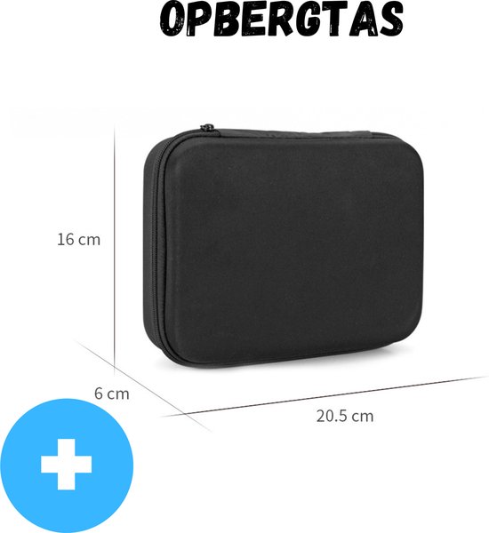 Zwarte opbergtas voor drone-accessoires, met afmetingen 20.5x16x6 cm. "OPBERGTAS"