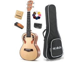 WK Concert Ukelele 23 inch -Inclusief accessoires-Exclusive hoogwaardig natuurlijk Vurenhout, - Professionele studie-met tas