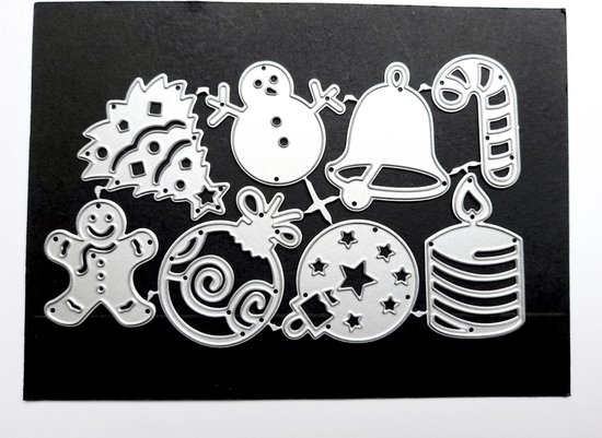 Foto: Metalen snijmal 8 kerstfiguren kerst stans mes embossing scrapbooking kaarten maken dennenboom kerstbal kerstklok sneeuwpop