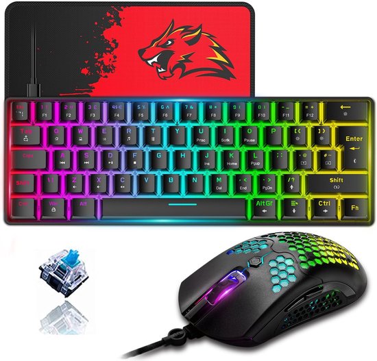Intelectro Gaming Toetsenbord, Muis & Muismat Set - Ultieme RGB Gaming Set met Mechanisch Toetsenbord, Precisie Muis en Ergonomische Muismat voor Ongeëvenaarde Gaming- en Werkervaring! - Zwart - Levering Sneller dan Aangegeven!