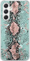 Casimoda® hoesje - Geschikt voor Samsung Galaxy A54 - Slangenprint pastel mint - Shockproof case - Extra sterk - TPU/polycarbonaat - Mint, Transparant