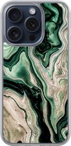 Casimoda® hoesje - Geschikt voor iPhone 15 Pro - Groen marmer / Marble - 2-in-1 case - Schokbestendig - Marble design - Verhoogde randen - Groen, Transparant