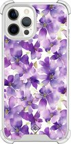 Casimoda® hoesje - Geschikt voor iPhone 12 Pro Max - Floral Violet - Shockproof case - Extra sterk - TPU/polycarbonaat - Paars, Transparant