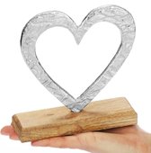 Decoratieve standaard hart, metalen hart op houten voet, decoratief metalen hart om op te staan, hartdecoratie om cadeau te geven (hart, maat M)