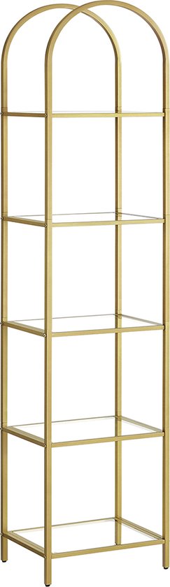 Unbranded Goud boekenrek - boekenkast 5 niveaus - staand rek van gehard glas - opbergplank - gpud - 30,2 x 40 x 183,5 cm