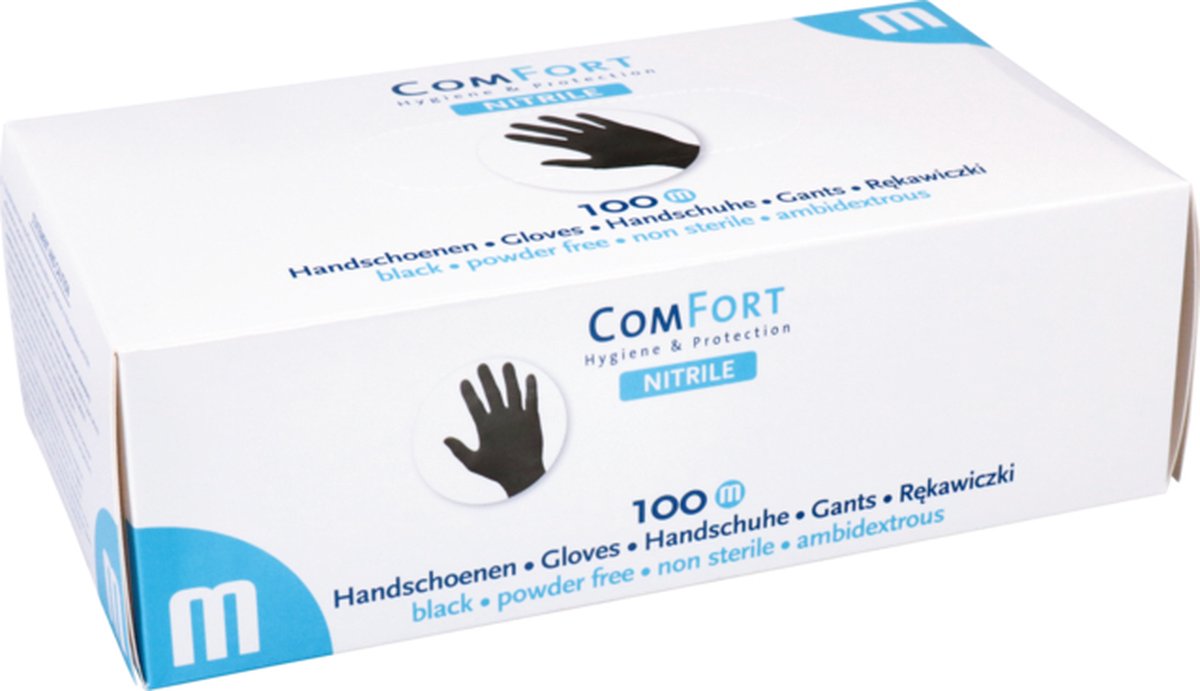 100 stuks - Comfort Nitril handschoenen zwart - 100 stuks - Maat M