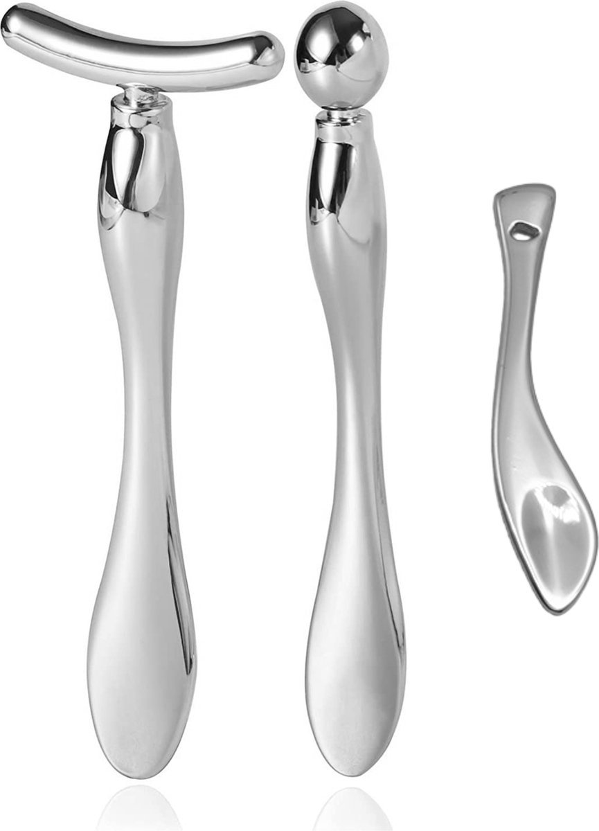 YUBBI Oogroller Gezichtsmassage Set - Anti Rimpel en Wallen - Eyeroller - Skincare Spatel - Zilver