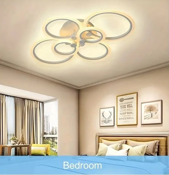 MUSTERRING LOOP - Plafondlamp - Mat wit met zilver - LED 36W - Afstandsbediening - Traploos