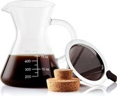koffiezetapparaat incl. koffieschep en kurkdeksel - elegant handfilter voor filterkoffie met glazen karaf en permanent filter van roestvrij staal (500 ml)