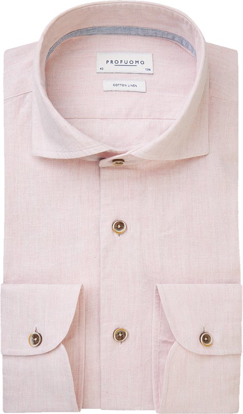 Profuomo slim fit heren overhemd - Oxford - roze - Strijkvriendelijk - Boordmaat: 40