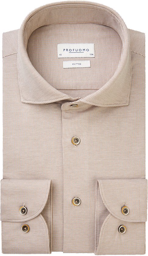 Chemise homme Profuomo slim fit - jersey - beige - Repassage facile - Taille col : 38