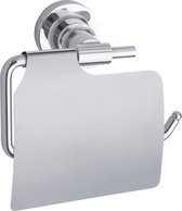 toiletrolhouder met deksel, verchroomd - WC-rolhouder voor wandbevestiging zonder boren, incl. lijmoplossing - 135 mm x 140 mm x 75 mm