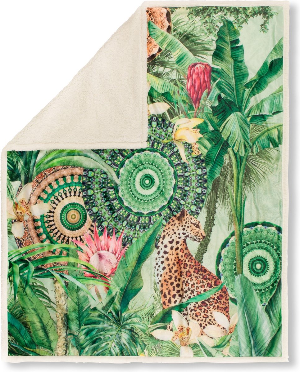 Tropisch Plaid 130x160 cm - Bloemen en Bladeren Print - Groen - Polyester - 1 Persoons