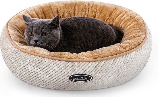 Kalmerende Donut Hondenmand Grijs/Crème - Zachte Pluche Slaapmand Met Anti Slip Of Voor Hond En Kat