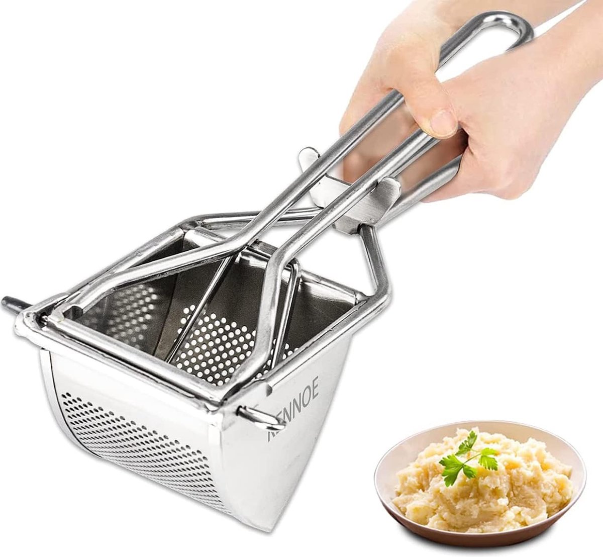 Aardappelpers van Roestvrij Staal - Duurzame Aardappelstamper voor Perfecte Puree - Ergonomisch Ontworpen Keukenhulp - Gemakkelijk te Reinigen en Opslaan - Ideaal voor Aardappelpuree, Stamppotten en Meer